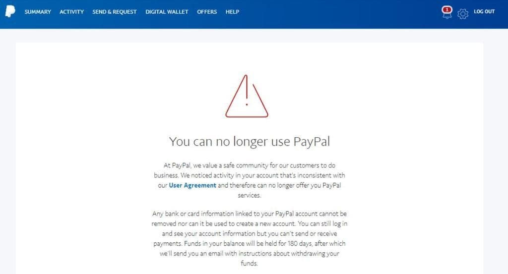Minh họa tài khoản Paypal bị limit